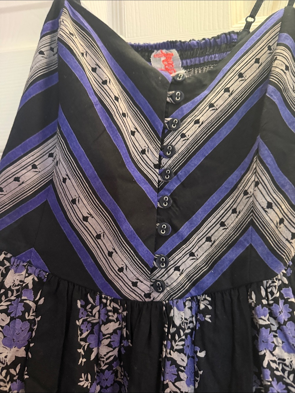 Free People Black and Purple Striped Smocked dress - Picture 3 of 7
